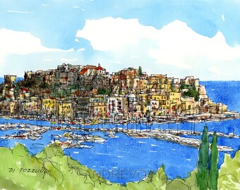 Pozzuoli  Italy  art print from an original watercolor painting