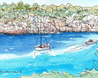 Mallorca Cala Pi art print from original watercolor painting