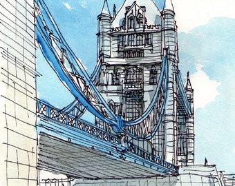 London Tower Bridge South Side art print from an original watercolor painting