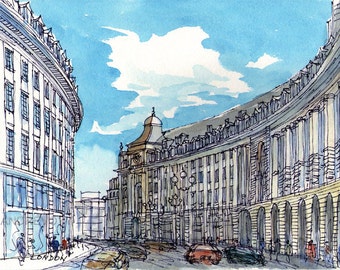 London Regent Street art print from an original watercolor painting