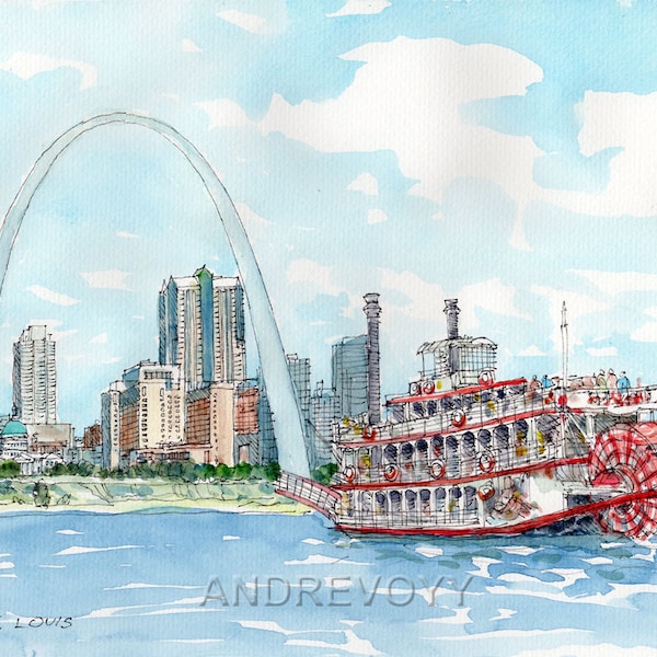 St. Louis, art print from an original watercolor painting