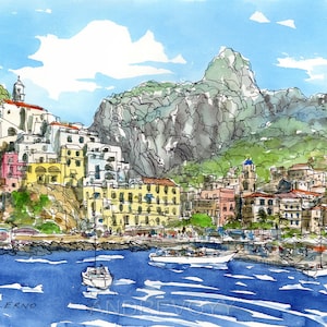 Salerno Italy art print from an original watercolor painting