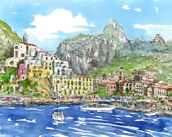 Salerno Italy art print from an original watercolor painting