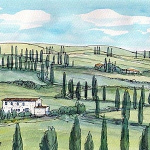 Tuscany  Italy art print from an original watercolor painting