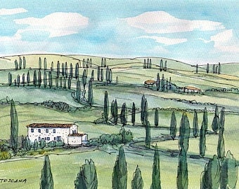 Tuscany  Italy art print from an original watercolor painting