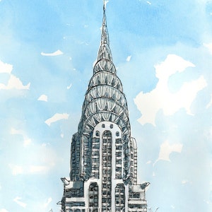 NEW YORK CHRYSLER Building art print from an original watercolor painting