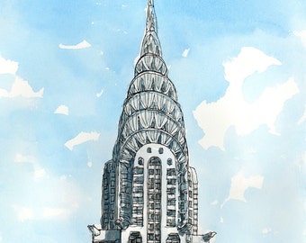 NEW YORK CHRYSLER Building art print from an original watercolor painting