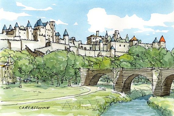 kleur Trottoir waarschijnlijk Carcassonne France Art Print From an Original Watercolor - Etsy