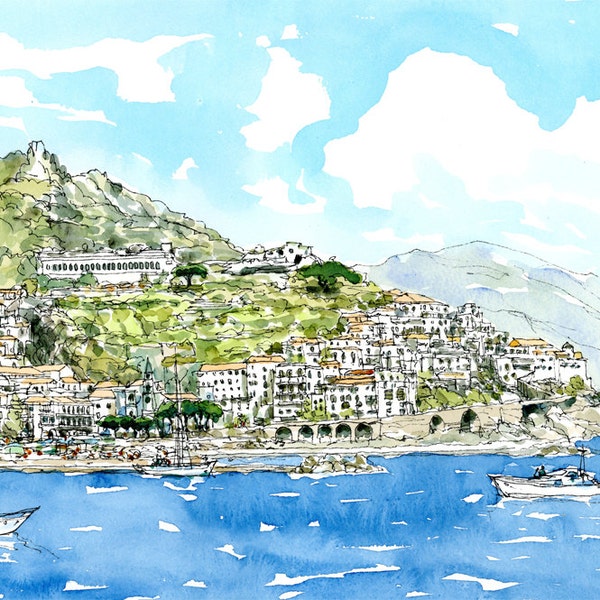 Amalfi Italy art print from an original watercolor painting