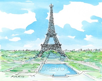 Paris Eiffel Tower 4 art print from an original watercolor painting