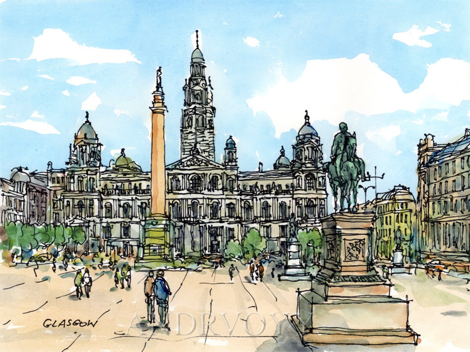 Glasgow Scotland Art Print From an Original Watercolor Etsy