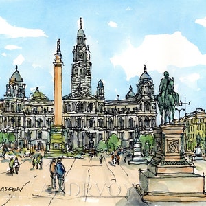 Glasgow Scotland art print from an original watercolor painting