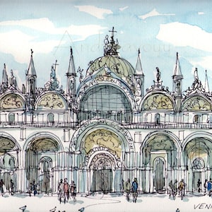 Venice Saint Mark&#39;s Basilica Italy art print from an original watercolor painting
