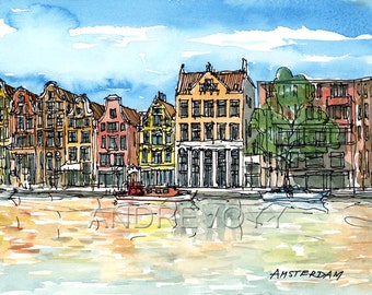 Amsterdam Holland art  print from an original watercolor painting