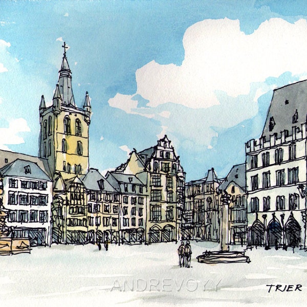Tréveris Alemania impresión de arte de una pintura de acuarela original