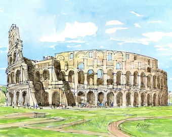 Rome Colosseum art print from original watercolor painting