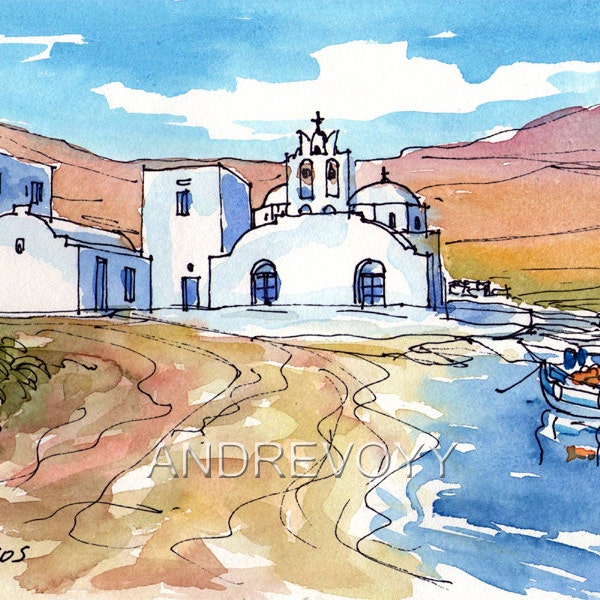 Sifnos Island 3 art print from an original watercolor painting