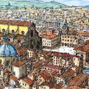 Bologna Italia stampa d'arte da acquerello originale