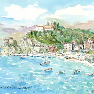 Monterosso al Mare kunstprint van een origineel aquarel schilderij