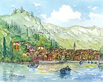 Varenna Lake Como  Italy art print from an original watercolor painting