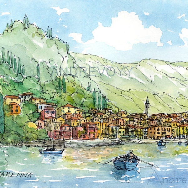 Varenna Lake Como  Italy art print from an original watercolor painting