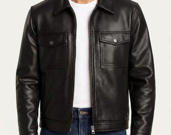 Men's Handmade Genuine Sheepskin Leather Jacket Retro Biker Style Outerwear Bomber Coat