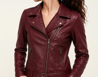 Claire Redfield Maroon Leather Biker Jacket, Resident Evil Cosplay Costume