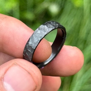 Black Hammered Ring Zirconium Black Ring Handcrafted Anniversary Gift for Him Wedding Band Engagement Ring Christmas Present Groomsmen Gift