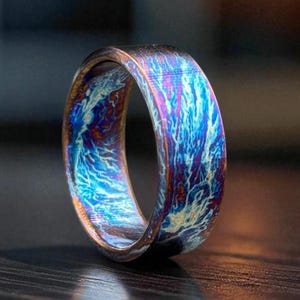 Sparking Titanium Heat Anodized Ring Wedding Band 8mm Titanium Ring Personalized Ring Anniversary Gift for Him Random Pattern Ring for Him