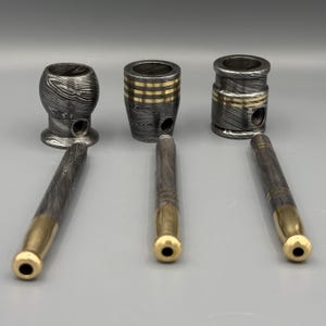Damascus steel Smoke Pipe set of 3 Tobacco Pipe Unique Smoke Bowl Chakra Gift set Hand pipe Chillum Anniversary Gift, Dads Gift,