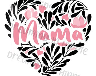 Conception florale de coeur de maman : Clipart PNG de la fête des mères (téléchargement numérique)
