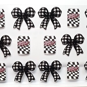 Soda Black and White Checkered and Bows Drink UVDTF 16 Oz Cup Tumbler Wrap