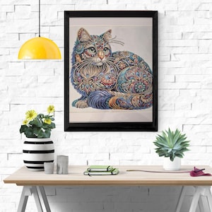 Framed Adult Cat, Finished Crystal Rhinestones Diamond Painting