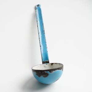 Old Enamelled Ladle, Vintage Serving Spoon
