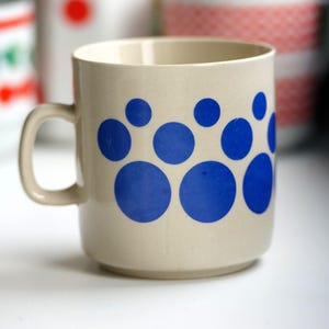 Beautiful Retro Ceramic Mug with Blue Dots, Marked Kera Vitral Czechoslovakia