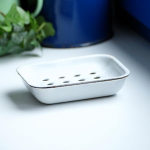 Old Enamel Soap Dish, Vintage Enamelled Metal Soap Holder