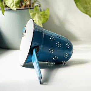 Vintage Blue Enamel Colander, 1950s Czechoslovakia Kitchen Strainer