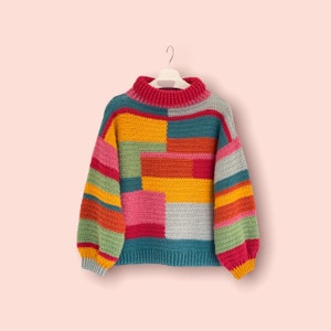 Crochet pattern : Fluffy Day ColourBlock Sweater