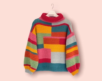 Crochet pattern : Fluffy Day ColourBlock Sweater