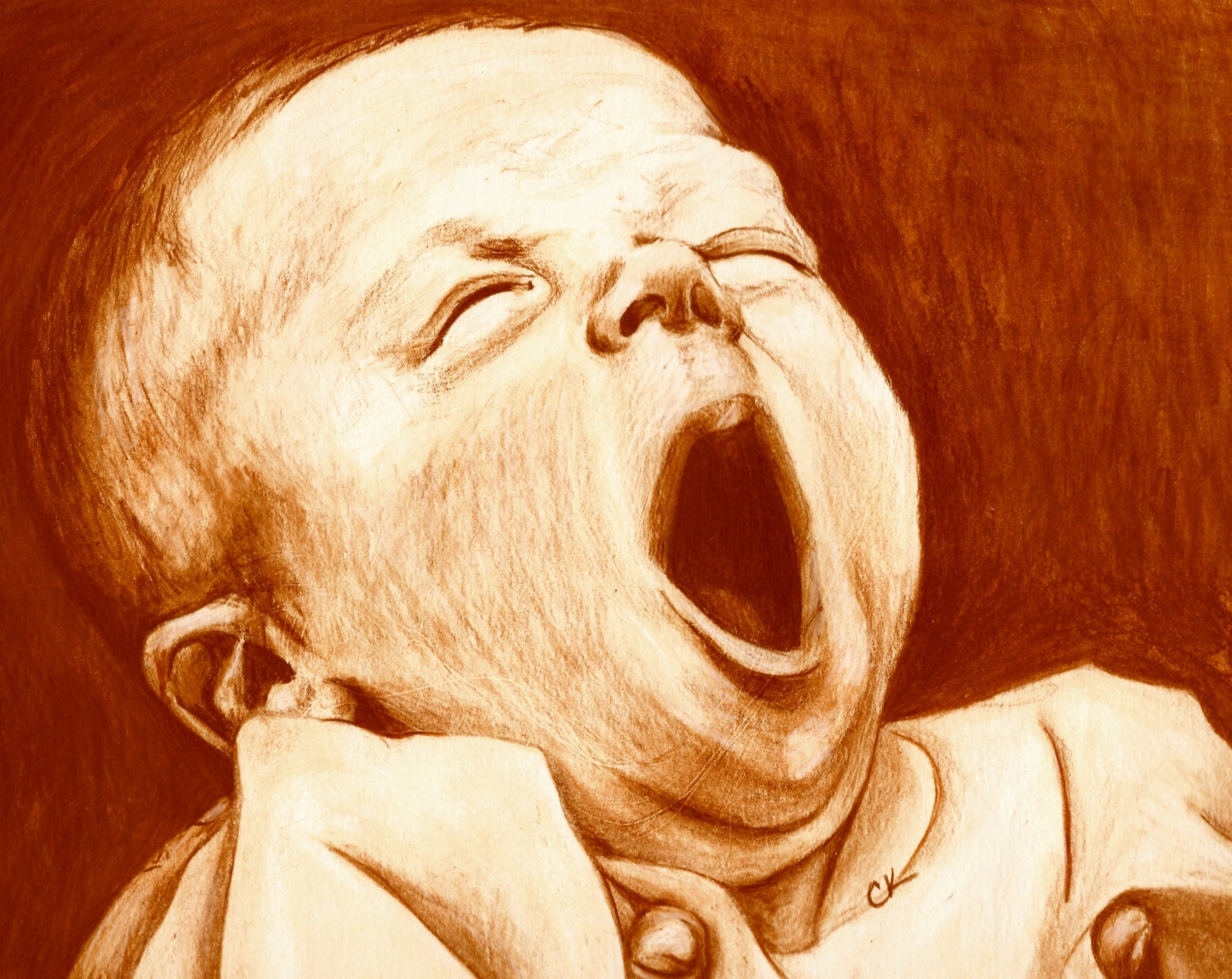 The Yawn.... Original Drawing Print in Earth Red/fine Etsy
