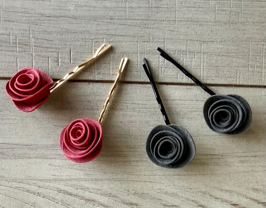 Faux Suede Rolled Rose Hair Pins- Set of Two - Etsy