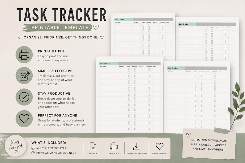 Task Tracker Printable Template - Etsy