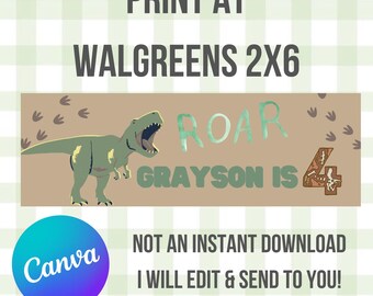 Custom Banner Template, Walgreens , 2x6, Printable Banner, Dinosaur