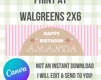 Custom Banner Template, Walgreens , 2x6, Printable Banner, BIRTHDAY, Floral