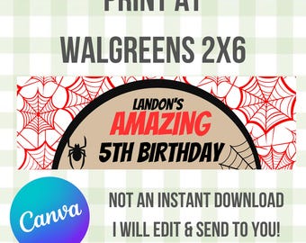 Custom Banner Template, Walgreens , 2x6, Printable Banner, Spider-Man