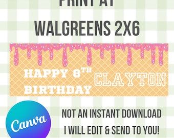 Custom Banner Template, Walgreens , 2x6, Printable Banner, Baseball, Icecream Drip