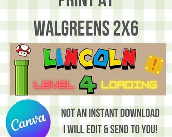 Custom Banner Template, Walgreens , 2x6, Printable Banner, MARIO