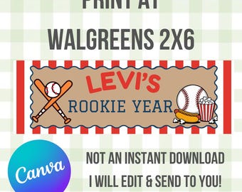 Custom Banner Template, Walgreens , 2x6, Printable Banner, Rookie Year, Baseball