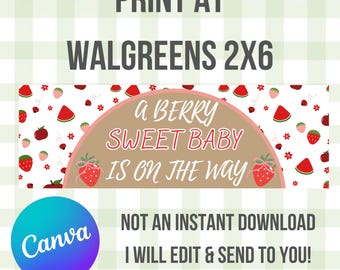 Custom Banner Template, Walgreens , 2x6, Printable Banner, Baby Shower, Berry Sweet Baby