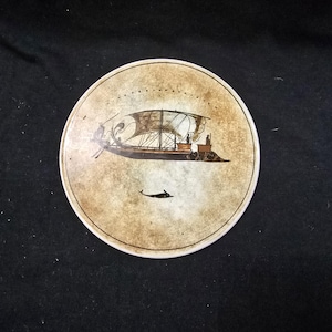 Kepameikoe AOHNAI Greek Ceramic Glazed Ancient Greek Sailing Ship 1938 Handpaint
